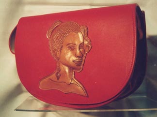 Woman Face on Red Handbag Large