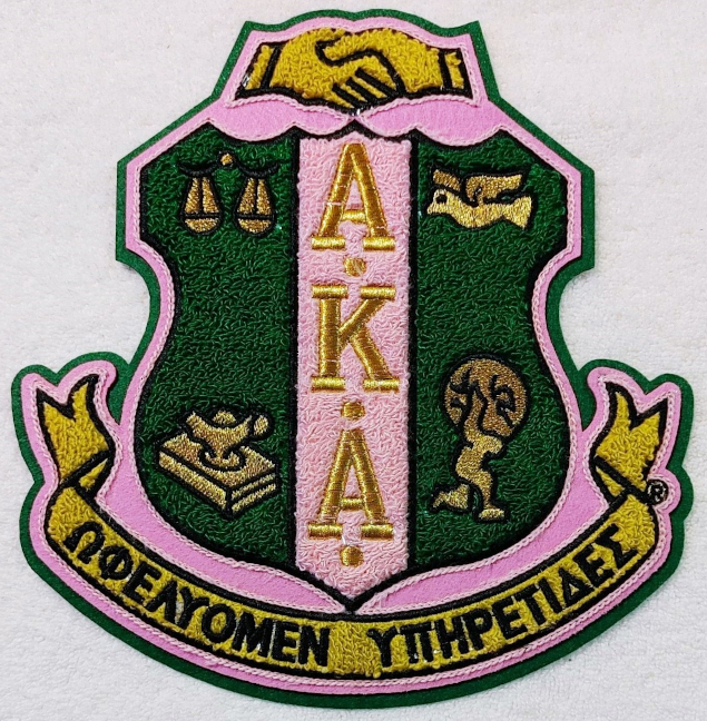 AKA Chenille Crest Patch - Pink & Green Outline - Large
