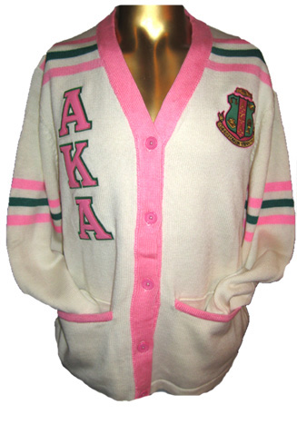 AKA Pink and Cream Cardigan Sweater w/ Leather Letters - BB