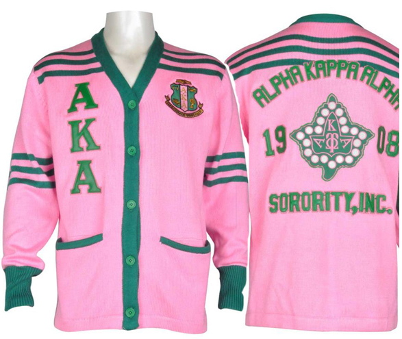 AKA Pink Cardigan Sweater w/ Leather Letters