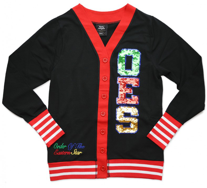 OES Black Light Weight Sequin-Lettered Cardigan - 2019
