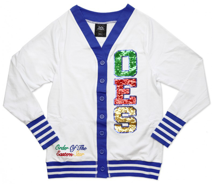 OES White Light Weight Sequin-Lettered Cardigan - 2019