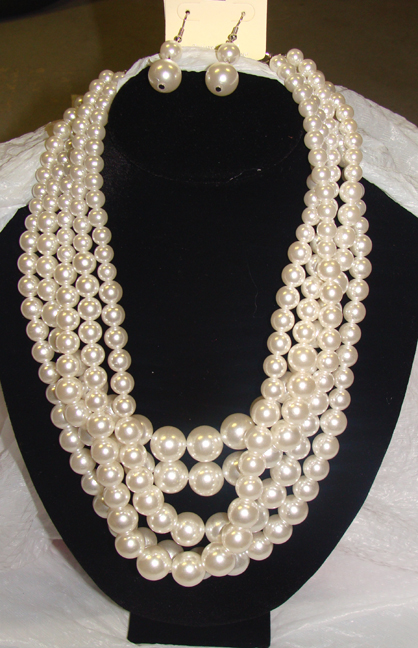 Elegant 5 Strand Creme Pearls Necklace Earrings - CF