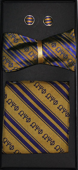 Omega Silk Bowtie- Handkerchief-Cufflinks Set - Gold