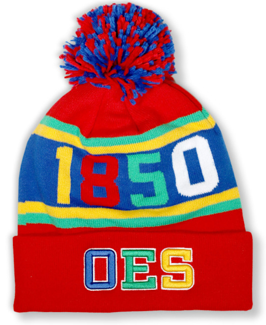 OES Red Beanie w/ Puffball - 2023