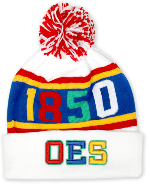 OES White Beanie w/ Puffball - 2023