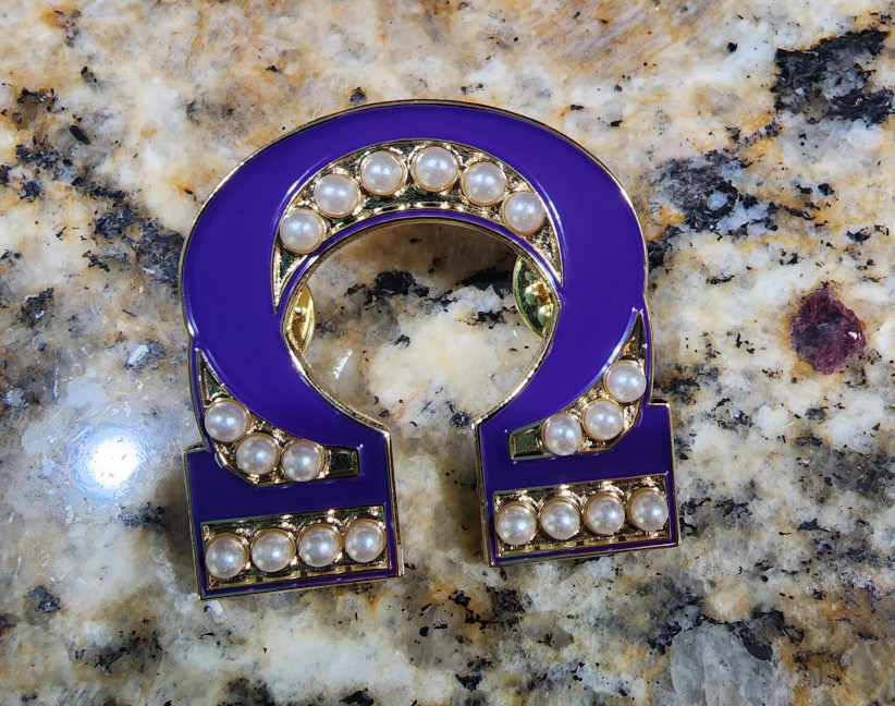 Omega Symbol Pearls Pin