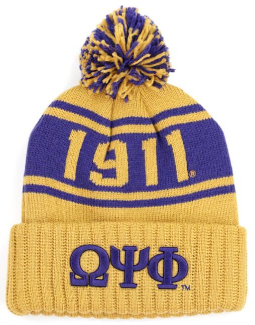 Omega Letter Old Gold Beanie w/ Puffball - 2023