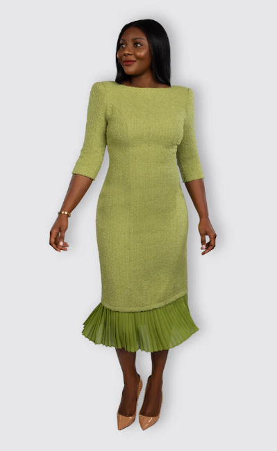 Tweed Midi Dress - Olive