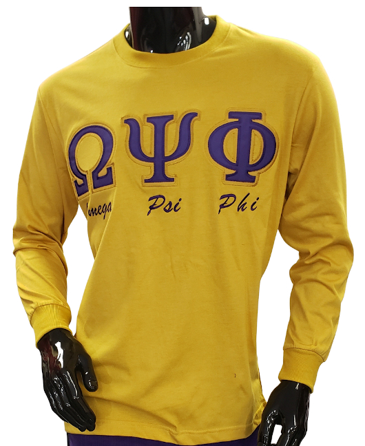 Omega Gold Long-Sleeve Applique Lettering Tee - BD