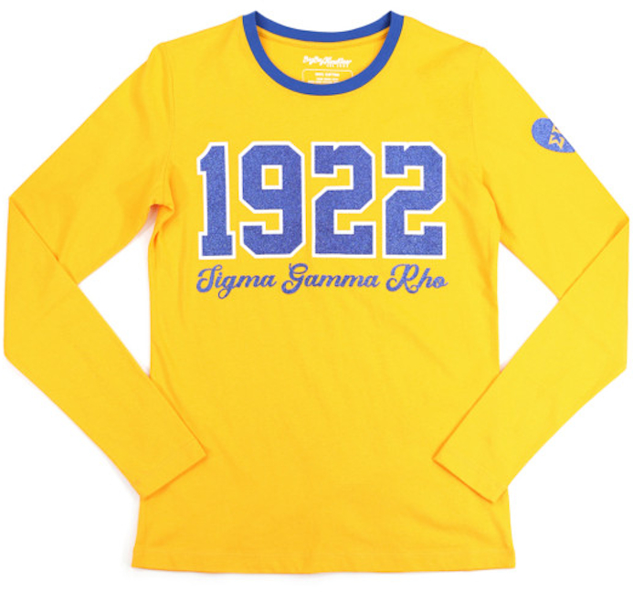 Sigma Gamma Rho Sorority Gold Glitter Lettering Long Sleeve Tee - 2023