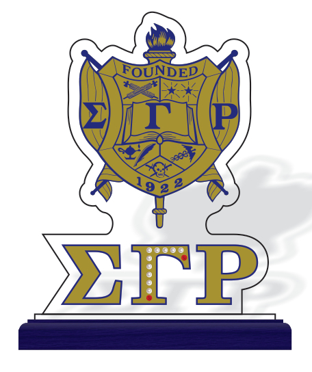 Sigma Gamma Rho Sorority Acrylic Desktop Crest Wooden Base - CQ