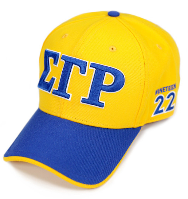 Sigma Gamma Rho Sorority Gold Cap w/ Blue Bib - 2023