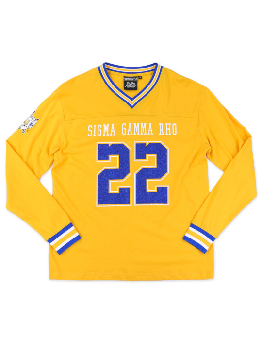 Sigma Gamma Rho Sorority Gold Longsleeve Jersey Tee - 2025