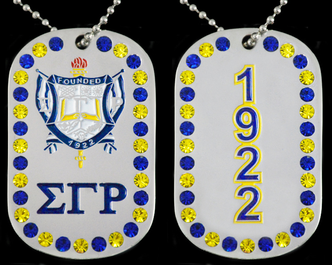 Sigma Gamma Rho Sorority Silver Austrian Crystals Dog Tag w/ 36