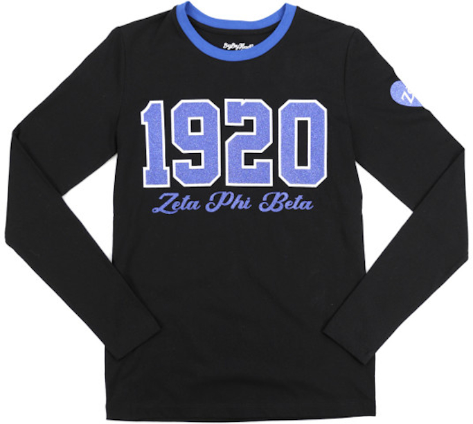 Zeta Black Glitter Lettering Long Sleeve Tee - 2023