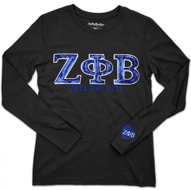 Zeta Black Long-Sleeve Sequins Lettered Tee - 2020