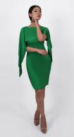 Asymmetric Cape Silk Dress (Emerald) 2